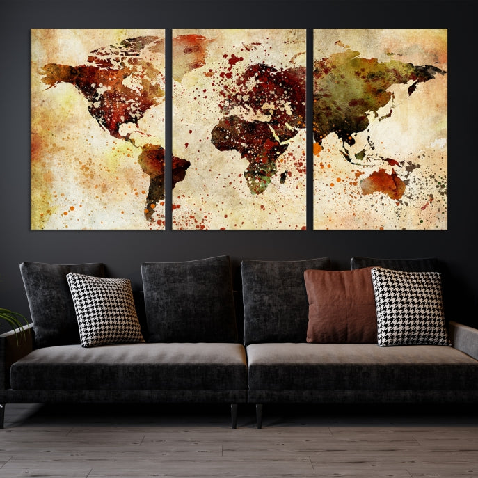 Colorful Ink Splash World Map Print Framed Canvas Wall Art Map Painting