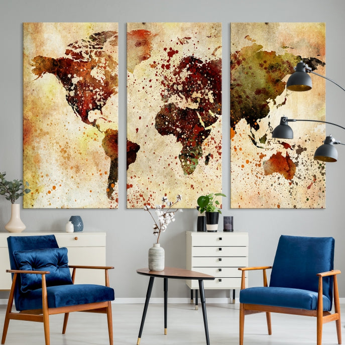 Colorful Ink Splash World Map Print Framed Canvas Wall Art Map Painting