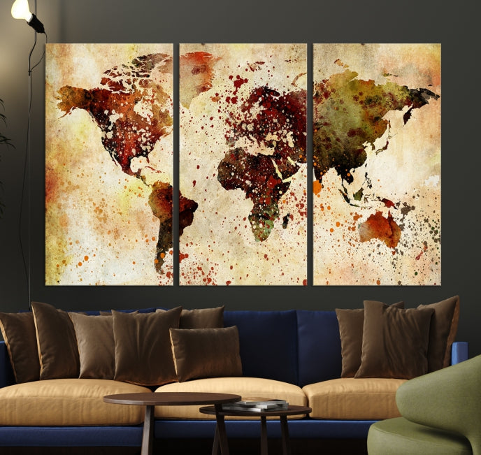 Colorful Ink Splash World Map Print Framed Canvas Wall Art Map Painting