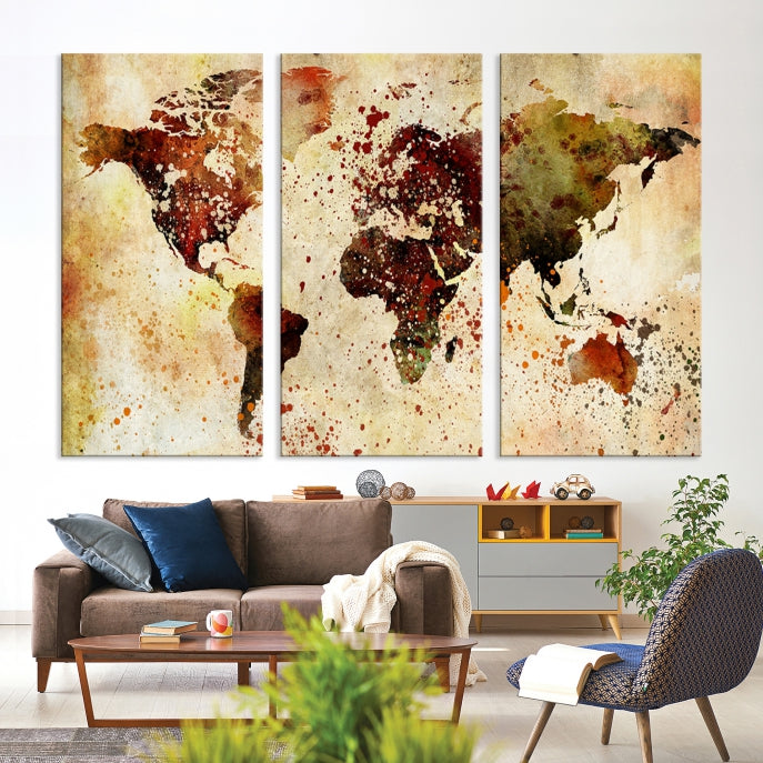 Colorful Ink Splash World Map Print Framed Canvas Wall Art Map Painting