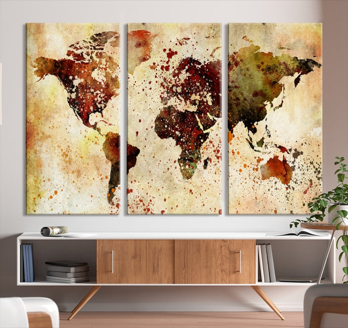 Colorful Ink Splash World Map Print Framed Canvas Wall Art Map Painting