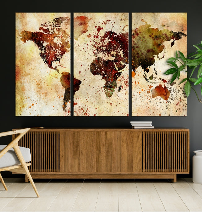 Colorful Ink Splash World Map Print Framed Canvas Wall Art Map Painting