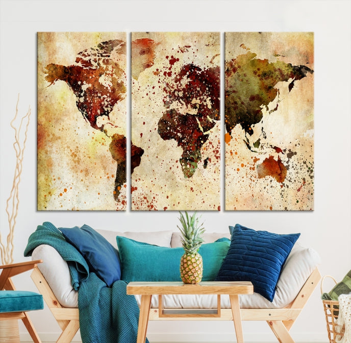 Colorful Ink Splash World Map Print Framed Canvas Wall Art Map Painting