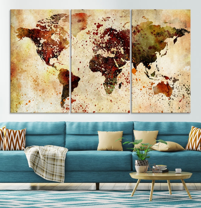 Colorful Ink Splash World Map Print Framed Canvas Wall Art Map Painting