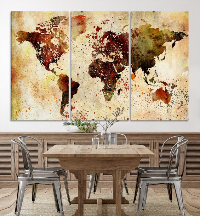 Colorful Ink Splash World Map Print Framed Canvas Wall Art Map Painting