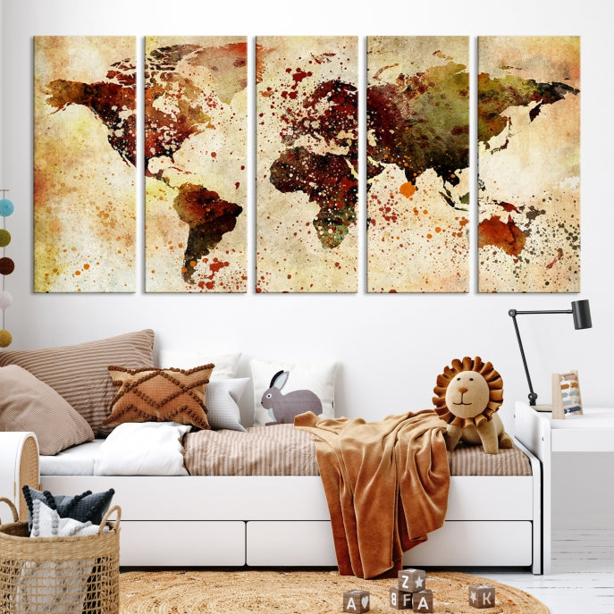 Colorful Ink Splash World Map Print Framed Canvas Wall Art Map Painting