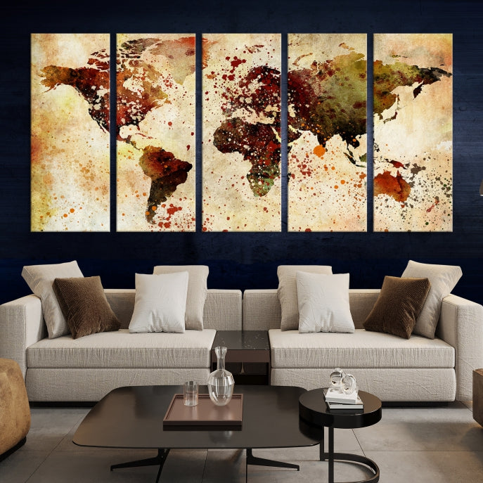 Colorful Ink Splash World Map Print Framed Canvas Wall Art Map Painting