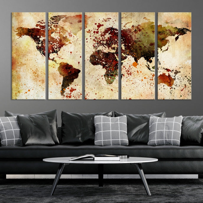 Colorful Ink Splash World Map Print Framed Canvas Wall Art Map Painting