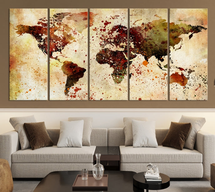 Colorful Ink Splash World Map Print Framed Canvas Wall Art Map Painting