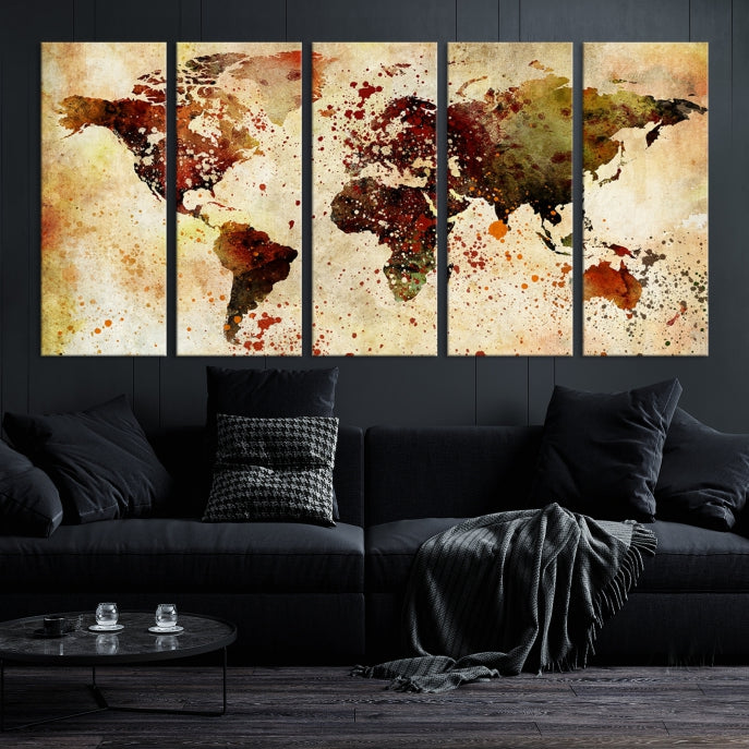 Colorful Ink Splash World Map Print Framed Canvas Wall Art Map Painting