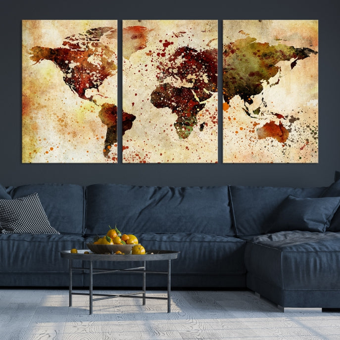 Colorful Ink Splash World Map Print Framed Canvas Wall Art Map Painting