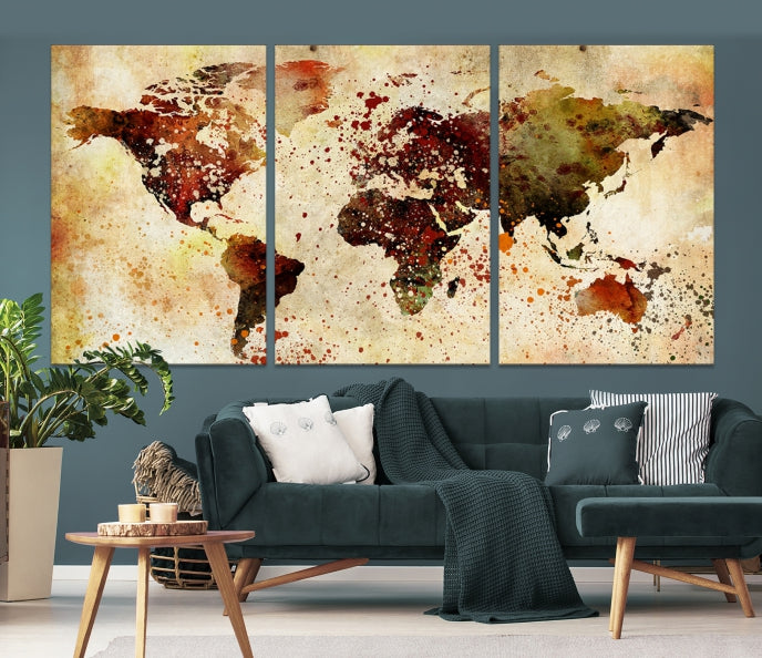 Colorful Ink Splash World Map Print Framed Canvas Wall Art Map Painting