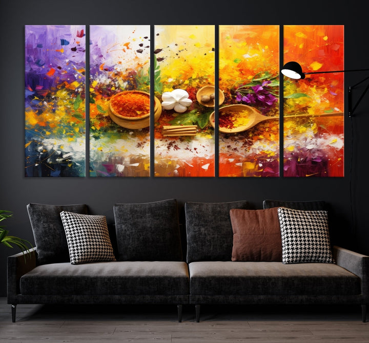 Colorful Kitchen Wall Art Canvas Print, Spices Art Print, Dining Rom Wall Art, Large Piece Canvas Art