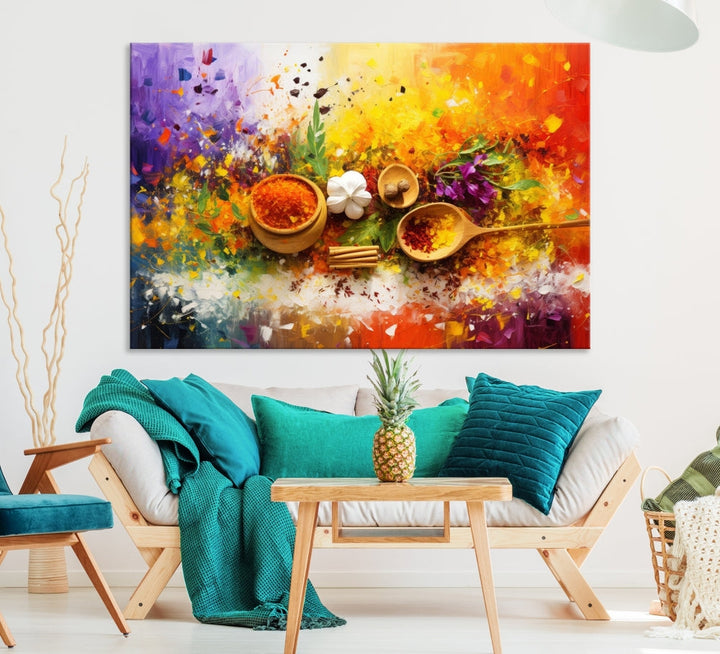 Colorful Kitchen Wall Art Canvas Print, Spices Art Print, Dining Rom Wall Art, Large Piece Canvas Art