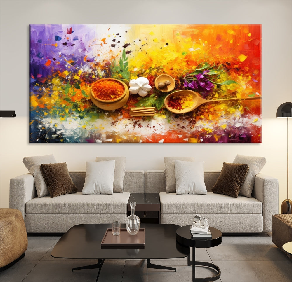 Colorful Kitchen Wall Art Canvas Print, Spices Art Print, Dining Rom Wall Art, Large Piece Canvas Art