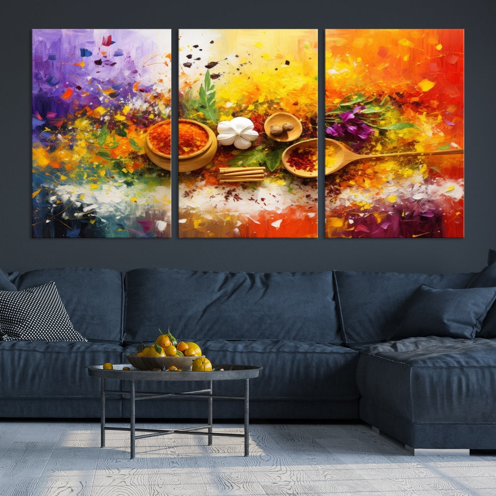 Colorful Kitchen Wall Art Canvas Print, Spices Art Print, Dining Rom Wall Art, Large Piece Canvas Art