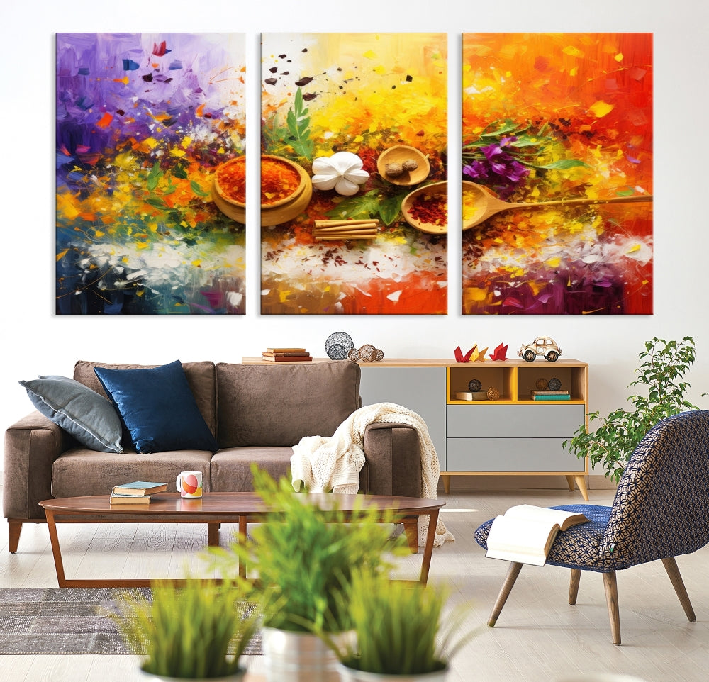 Colorful Kitchen Wall Art Canvas Print, Spices Art Print, Dining Rom Wall Art, Large Piece Canvas Art