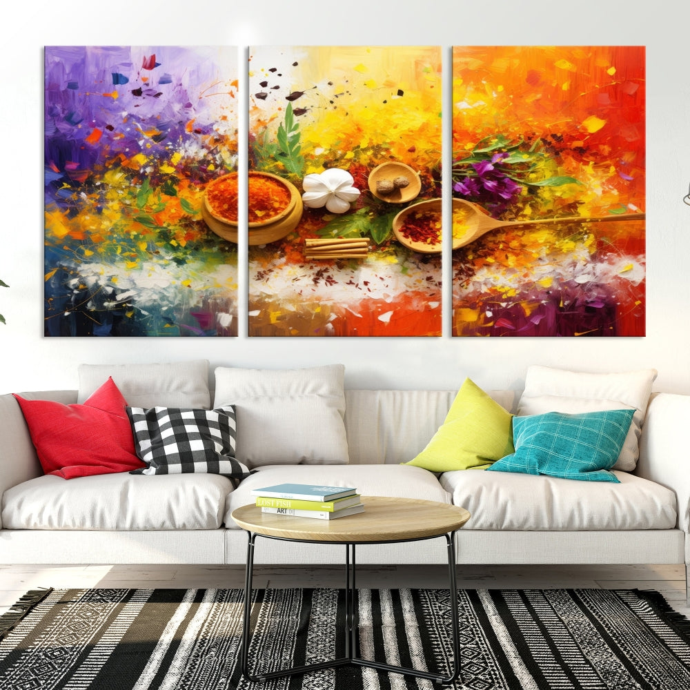 Colorful Kitchen Wall Art Canvas Print, Spices Art Print, Dining Rom Wall Art, Large Piece Canvas Art