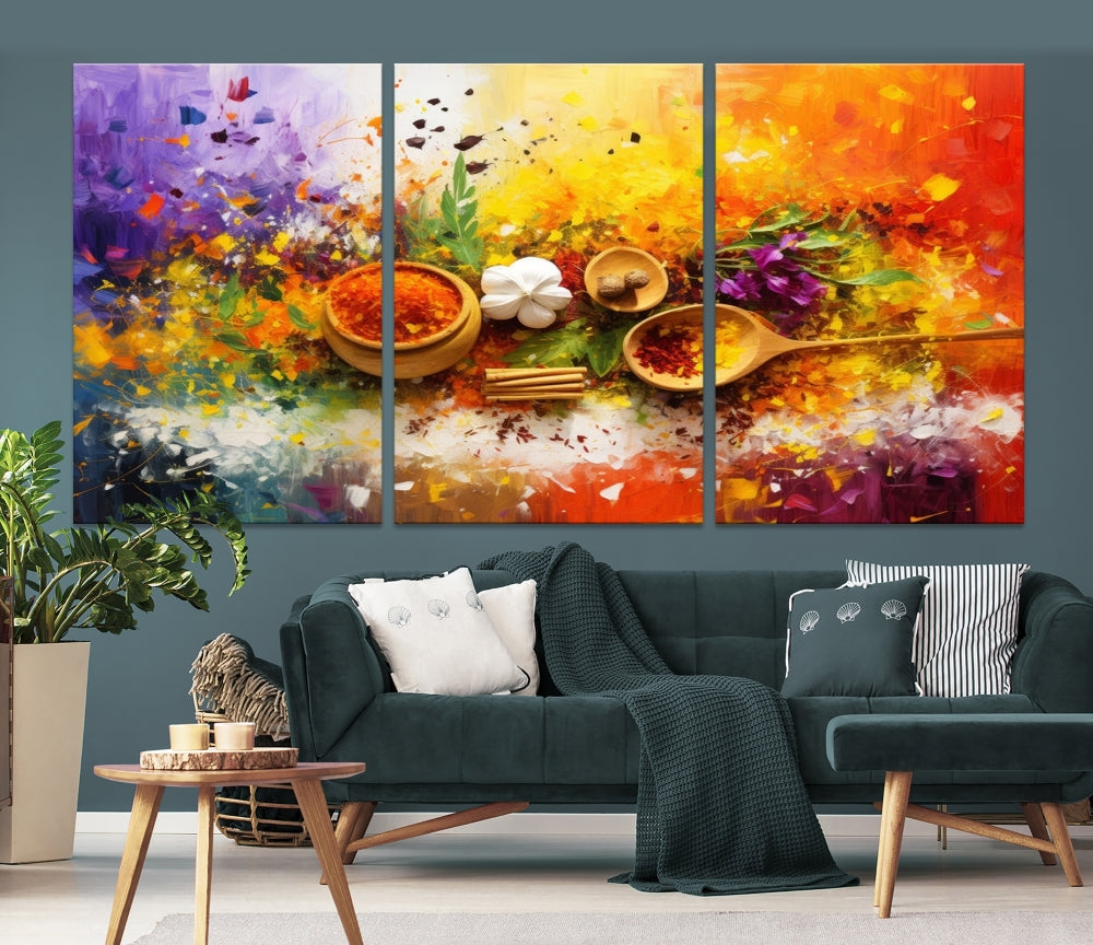 Colorful Kitchen Wall Art Canvas Print, Spices Art Print, Dining Rom Wall Art, Large Piece Canvas Art