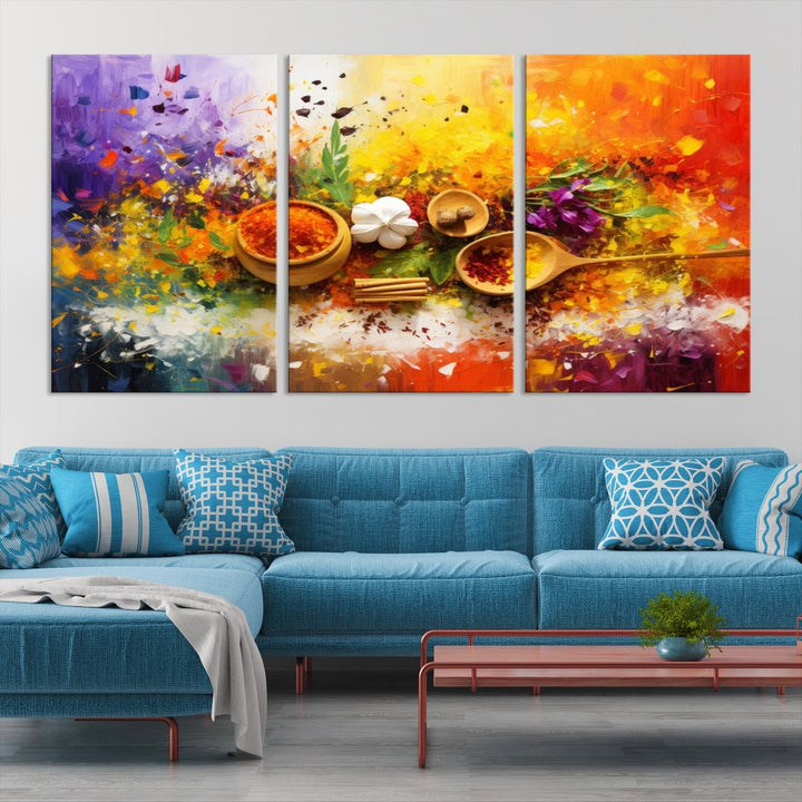 Colorful Kitchen Wall Art Canvas Print, Spices Art Print, Dining Rom Wall Art, Large Piece Canvas Art