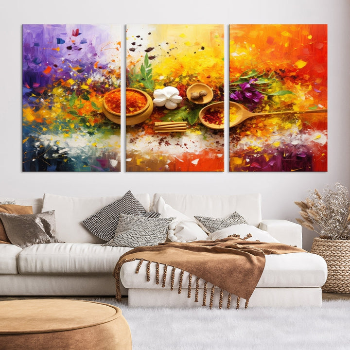 Colorful Kitchen Wall Art Canvas Print, Spices Art Print, Dining Rom Wall Art, Large Piece Canvas Art