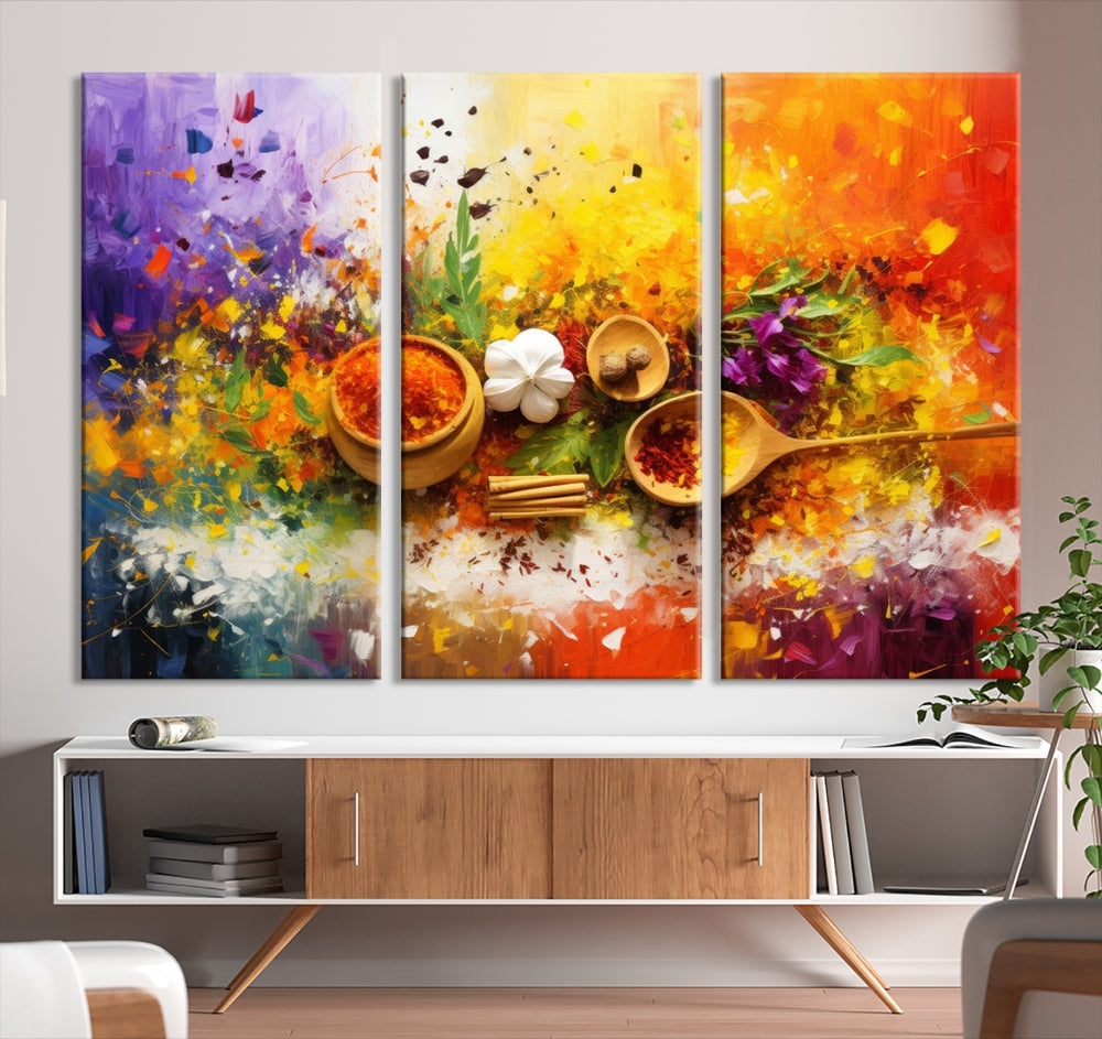 Colorful Kitchen Wall Art Canvas Print, Spices Art Print, Dining Rom Wall Art, Large Piece Canvas Art