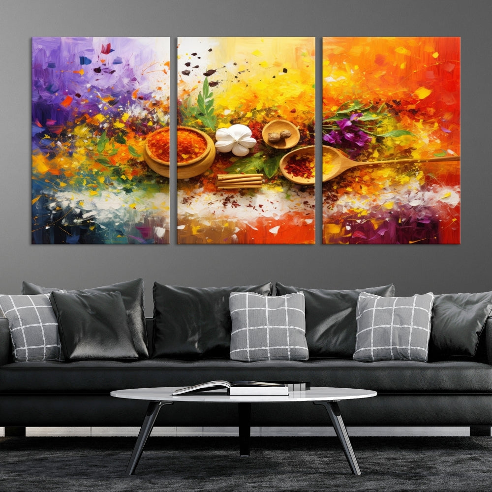 Colorful Kitchen Wall Art Canvas Print, Spices Art Print, Dining Rom Wall Art, Large Piece Canvas Art