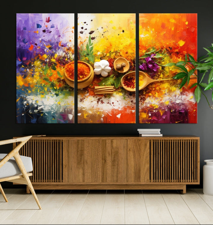 Colorful Kitchen Wall Art Canvas Print, Spices Art Print, Dining Rom Wall Art, Large Piece Canvas Art