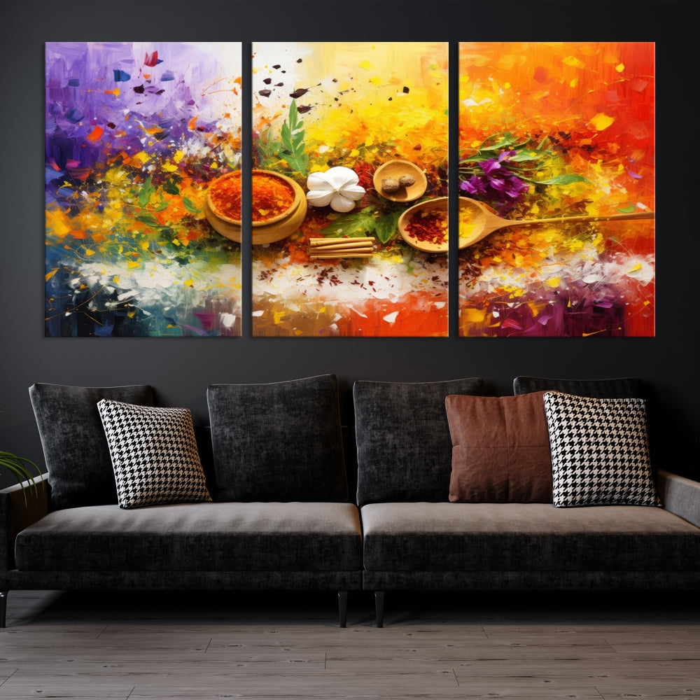 Colorful Kitchen Wall Art Canvas Print, Spices Art Print, Dining Rom Wall Art, Large Piece Canvas Art