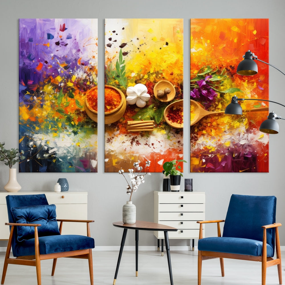 Colorful Kitchen Wall Art Canvas Print, Spices Art Print, Dining Rom Wall Art, Large Piece Canvas Art