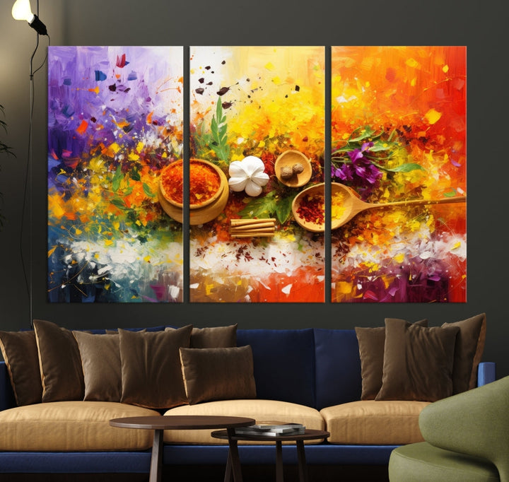 Colorful Kitchen Wall Art Canvas Print, Spices Art Print, Dining Rom Wall Art, Large Piece Canvas Art