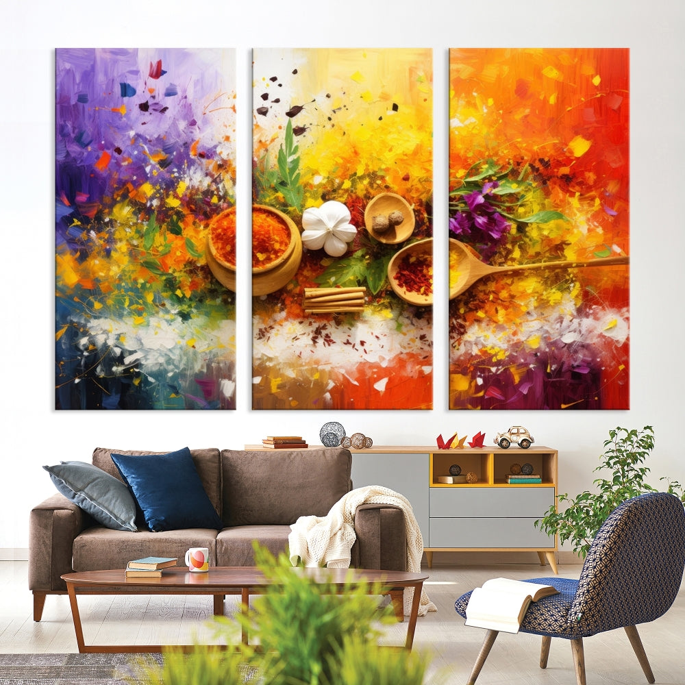 Colorful Kitchen Wall Art Canvas Print, Spices Art Print, Dining Rom Wall Art, Large Piece Canvas Art