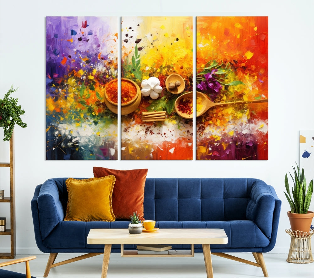 Colorful Kitchen Wall Art Canvas Print, Spices Art Print, Dining Rom Wall Art, Large Piece Canvas Art