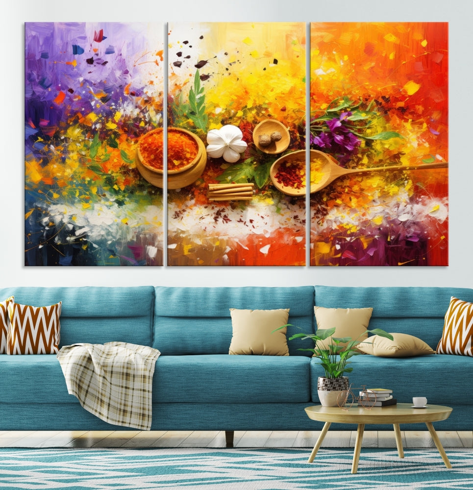 Colorful Kitchen Wall Art Canvas Print, Spices Art Print, Dining Rom Wall Art, Large Piece Canvas Art