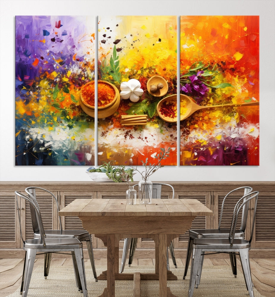 Colorful Kitchen Wall Art Canvas Print, Spices Art Print, Dining Rom Wall Art, Large Piece Canvas Art