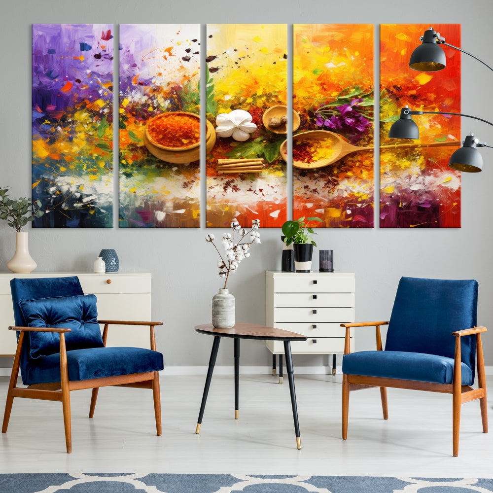 Colorful Kitchen Wall Art Canvas Print, Spices Art Print, Dining Rom Wall Art, Large Piece Canvas Art