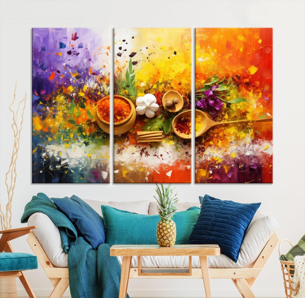 Colorful Kitchen Wall Art Canvas Print, Spices Art Print, Dining Rom Wall Art, Large Piece Canvas Art