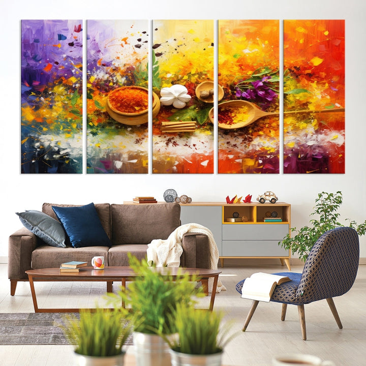 Colorful Kitchen Wall Art Canvas Print, Spices Art Print, Dining Rom Wall Art, Large Piece Canvas Art