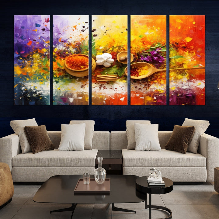 Colorful Kitchen Wall Art Canvas Print, Spices Art Print, Dining Rom Wall Art, Large Piece Canvas Art