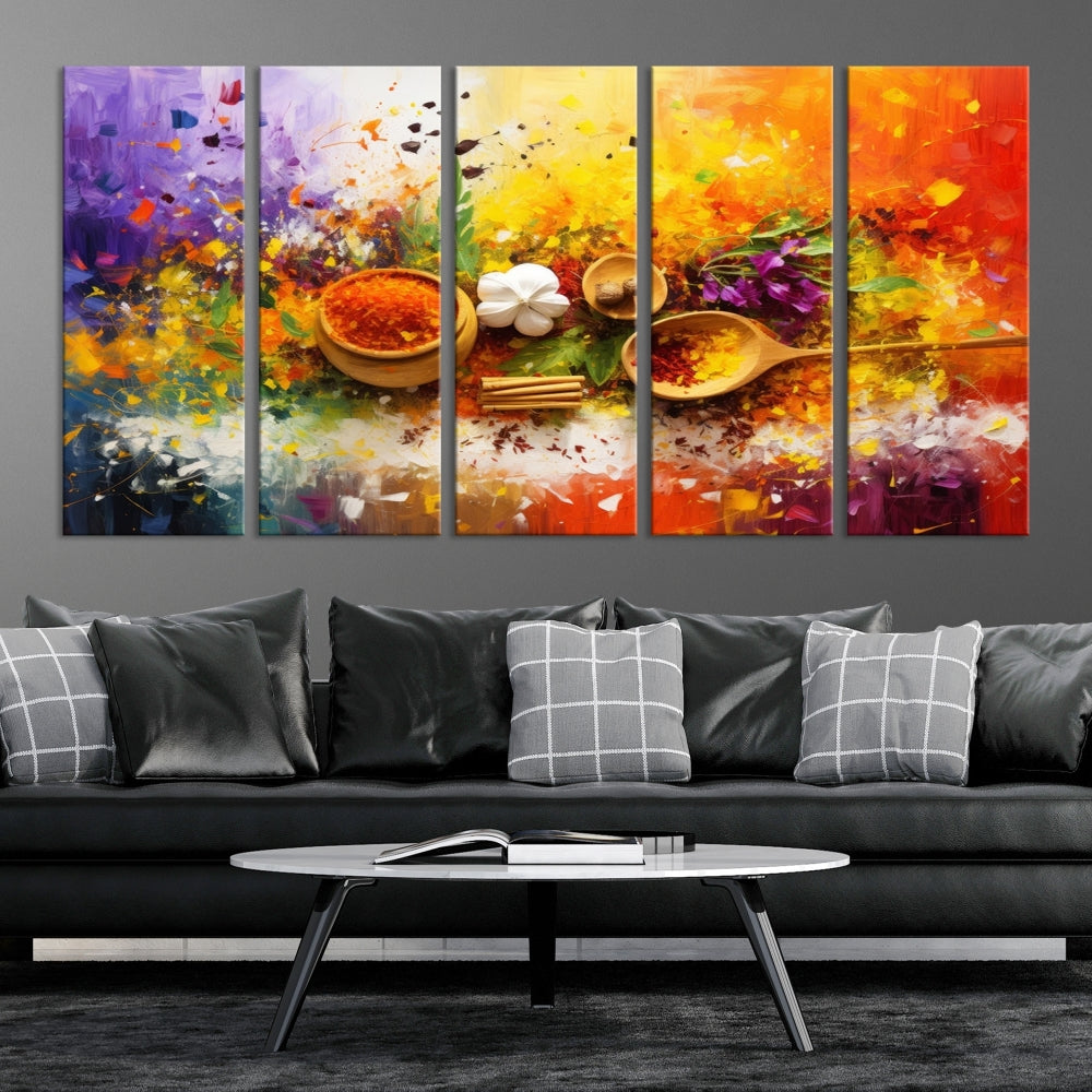 Colorful Kitchen Wall Art Canvas Print, Spices Art Print, Dining Rom Wall Art, Large Piece Canvas Art