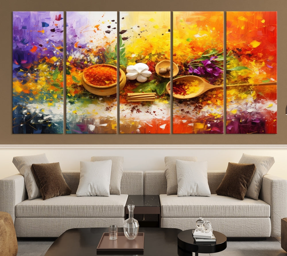 Colorful Kitchen Wall Art Canvas Print, Spices Art Print, Dining Rom Wall Art, Large Piece Canvas Art