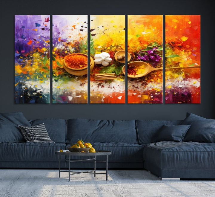 Colorful Kitchen Wall Art Canvas Print, Spices Art Print, Dining Rom Wall Art, Large Piece Canvas Art