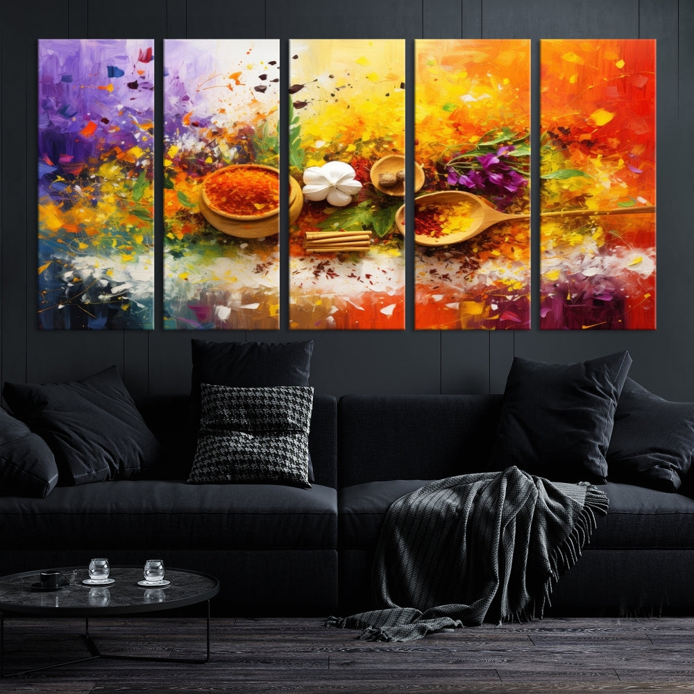 Colorful Kitchen Wall Art Canvas Print, Spices Art Print, Dining Rom Wall Art, Large Piece Canvas Art