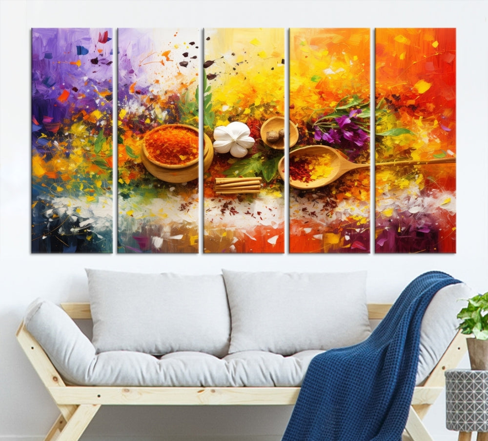 Colorful Kitchen Wall Art Canvas Print, Spices Art Print, Dining Rom Wall Art, Large Piece Canvas Art