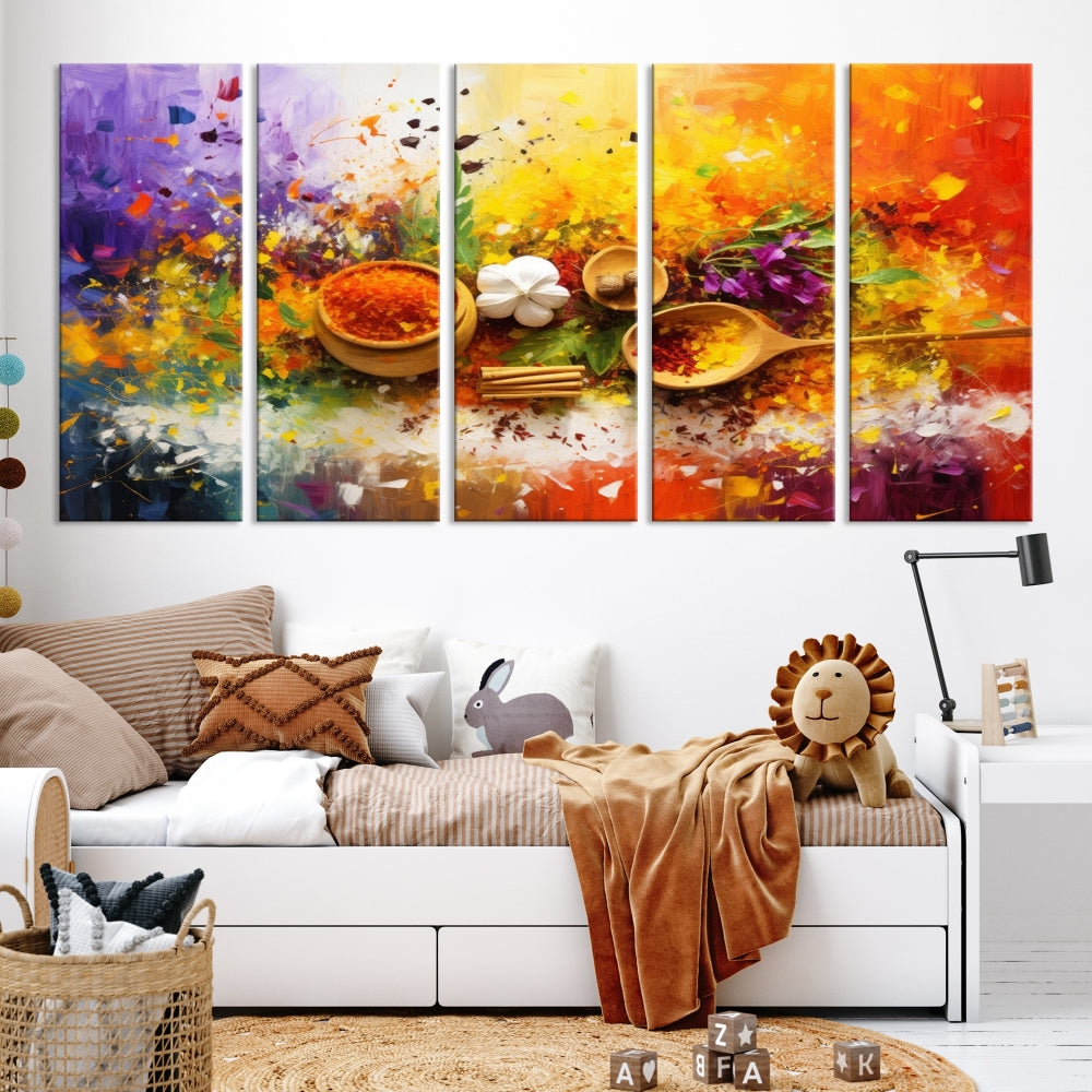 Colorful Kitchen Wall Art Canvas Print, Spices Art Print, Dining Rom Wall Art, Large Piece Canvas Art