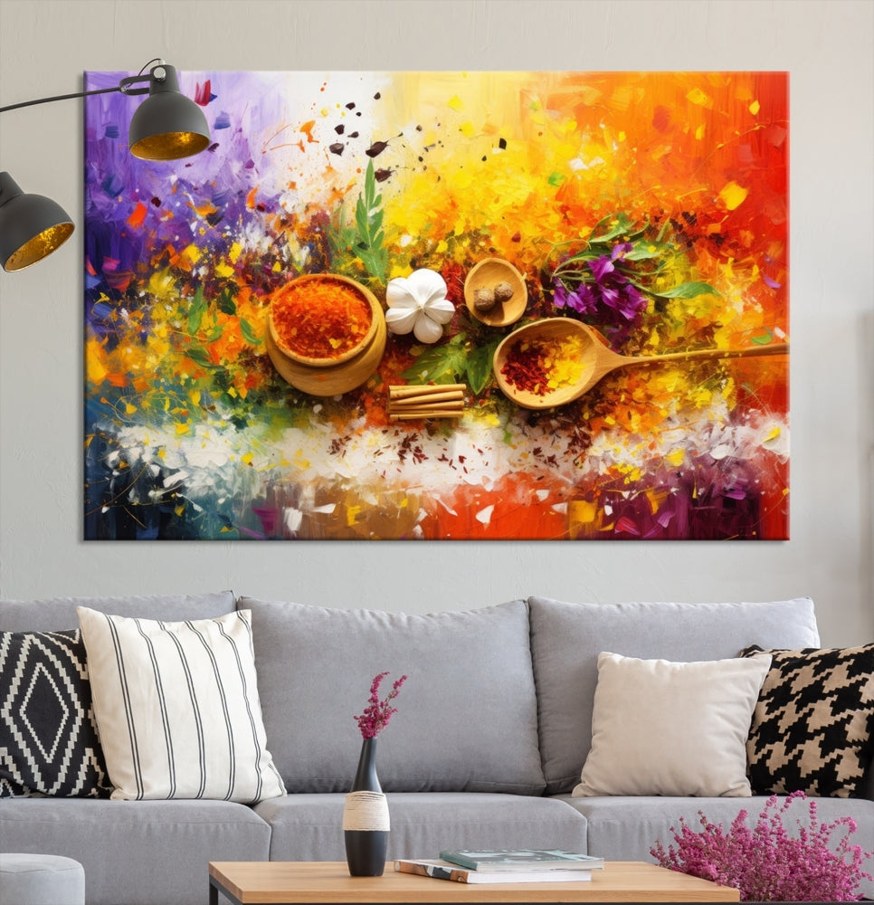 Colorful Kitchen Wall Art Canvas Print, Spices Art Print, Dining Rom Wall Art, Large Piece Canvas Art