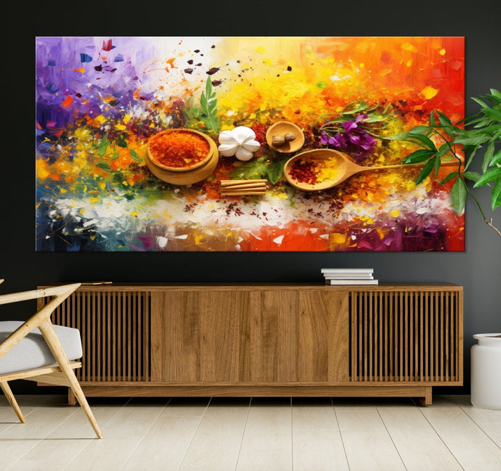 Colorful Kitchen Wall Art Canvas Print, Spices Art Print, Dining Rom Wall Art, Large Piece Canvas Art