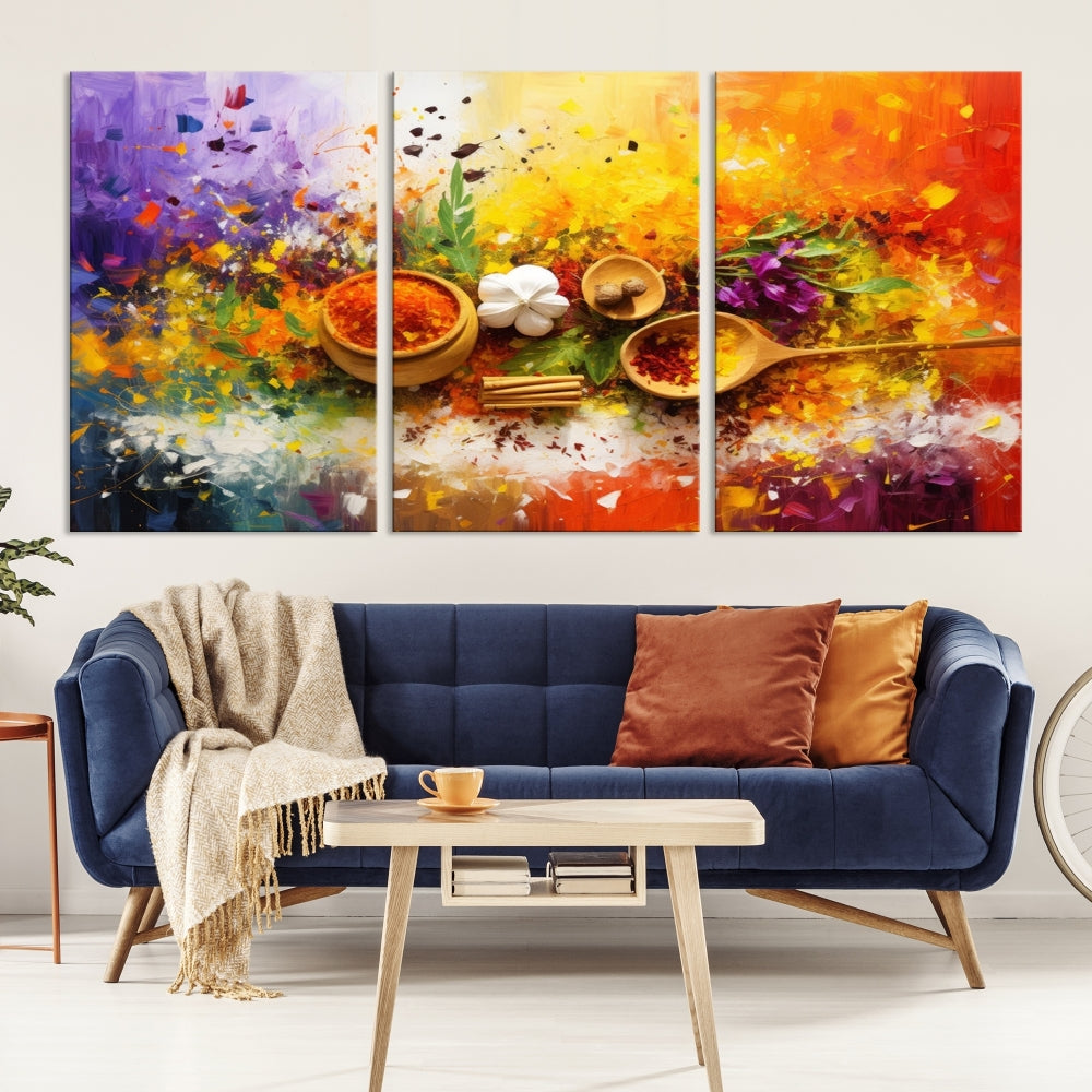 Colorful Kitchen Wall Art Canvas Print, Spices Art Print, Dining Rom Wall Art, Large Piece Canvas Art