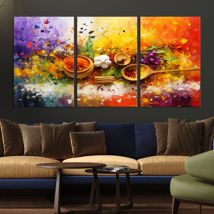 Colorful Kitchen Wall Art Canvas Print, Spices Art Print, Dining Rom Wall Art, Large Piece Canvas Art