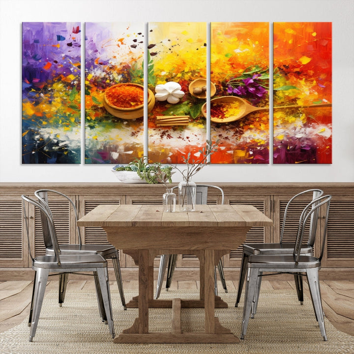 Colorful Kitchen Wall Art Canvas Print, Spices Art Print, Dining Rom Wall Art, Large Piece Canvas Art